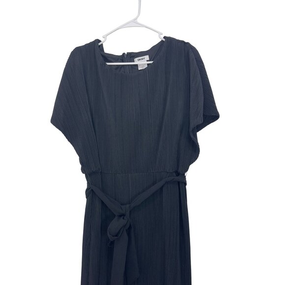 DKNY Womens Black Pleated Mini Dress With Belt - Size 14 Casual Coctail Party - Picture 8 of 10